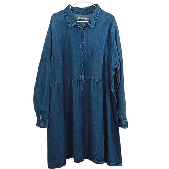 ASOS Curve Denim Dress Blue Button Front Shirdress Long Sleeves - Picture 4 of 9